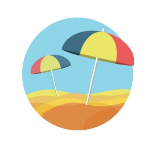 Beach umbrellas on a deserted beach